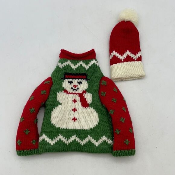 Snowman sweater and hat for wine bottle - Picture 1 of 6